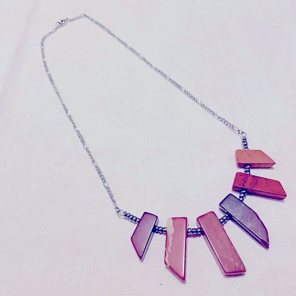 Boho silver red jasper gemstone necklace